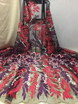 Aafrika Pits Kangas 2020 Kõrge Kvaliteedi Roosa Velvet prantsuse Net Tikitud Nigeeria Pits koos Litrid Pulm kleit TS8752