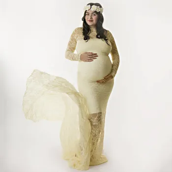 Naiste Pregnants Fotograafia Rekvisiidid Pits Pikad Varrukad Rasedus Tahke Kleit Pitsist Kleit Kleit Fotograafia Prop Vaata Kaudu Kleit A1