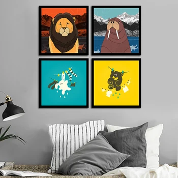 Multikas Loomade Karu, Lõvi Panda Canvas Poster Minimalism Põhjamaade Kunsti Lõuend Maali Pilte Kaasaegse Kodu Laste Toas Seina Decor