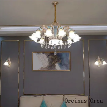 Prantsuse idülliline Sinine Kristall Lühter elutuba söögituba, magamistuba Euroopa luksus romantiline LED keraamilised Lühter
