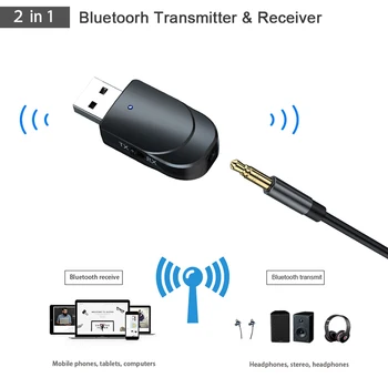 Bluetooth-5.0 Audio Vastuvõtja-Saatja 2 1 3,5 mm Mini Jack AUX Muusika-USB-Wireless-Adapter Auto TV PC Kõrvaklapid