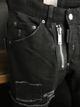 Luksus Lukuga Meeste Veniv Ripitud Kõhn Biker Must Print Meeste Teksad Slim Hip-Hop Pliiats Püksid Kriimustatud Kvaliteetsed Jean