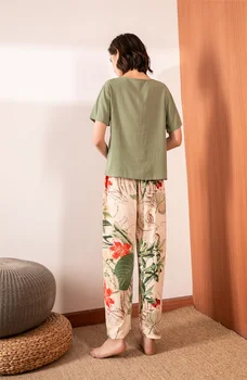 Suvel 2021 uus naiste V-kaeluse lehe print sobiks daamid puuvill siid lihtne stiil pidžaama lahti pehme homewear