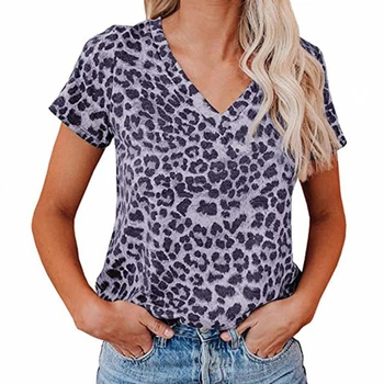 Suvel Leopard Printida Naiste T-Särk Lühikeste varrukatega V-kaelus T-särk Vabaaja Top Naiste T-särk Femme Camisetas De Mujer