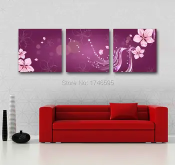 Suur 3tk abstraktse lilla roosa lill seina Art pilt elutuba, magamistuba kodus seina decor trükitud õlimaal, Lõuend kunsti
