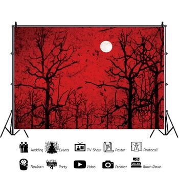 Laeacco Halloween Teema Taustaks Punane Metsa Kuule, Vares Beebi Sünnipäeva Fotograafia Taust Foto Stuudio