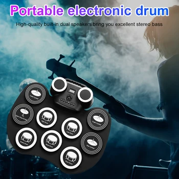 Kaasaskantav Elektrooniline Trumm 9 Padjad Roll-Up Drum Pad Komplekt koos Sääred Pedaali Roll-Up Drum Set Elektrooniline Drum Kit