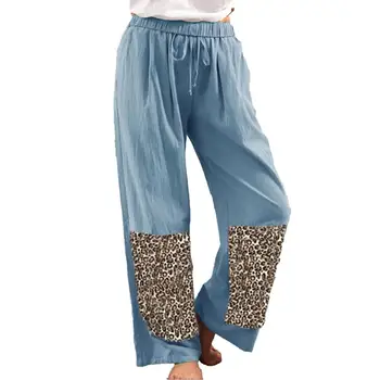 Naiste Püksid Leopard printida segast stiilne lahe Lai Jalg Suvel Lahti Keskelt Talje Dekoratiivne Vöö, Püksid Suve Püksid 2021