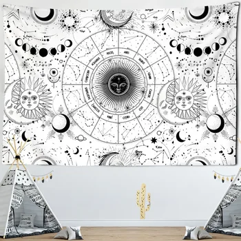 Sun Moon Mandala Tähistaeva Vaip, Valge Musta Seina Riputamise Bohemian Mustlane Psühhedeelne Tapiz Nõidus Astroloogia Vaip