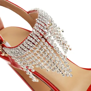Asumer 2021 suur suurus 43 ehtne nahk kingad naiste sandaalid crystal lukk seksikas pidu ööklubi kingad naiste sandaalid punane