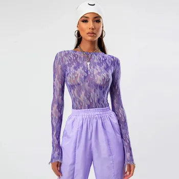 2021 Naiste Võre Lõng, Õhuke Pullover Top Pikk Varrukas Kaeluse ümber T-Särk Mood Vabaaja liibuvad Särk Naiste Streetwear