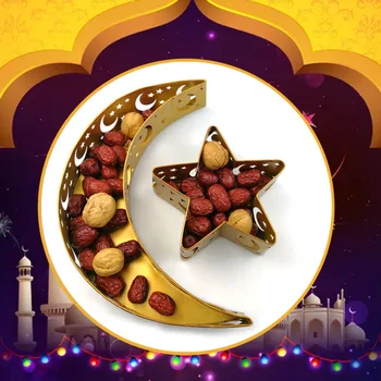 Crescent Moon Srar Eid Ramadan Pool Toidu Kuivatatud Puuviljad, Plaat Magustoit Saia Ekraan Tray Omanik Decor Ornament Puu-Plaat