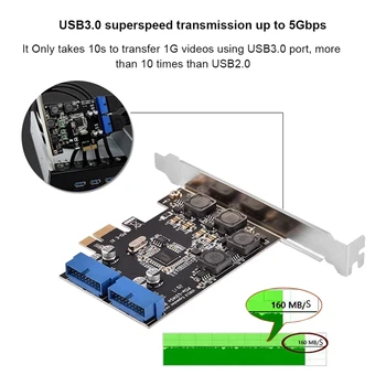 Mini PCI-E PCI Express Extender Sise-2-Port 19Pin Päise Kiire 5Gbps PCI-Express USB 3.0 Card Adapter