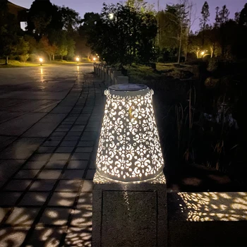 LED Solar Lantern Light Hollow Lantern Projection Light Wrought Iron Hanging Lamps Waterproof Outdoor Garden Yard Art Decoration
