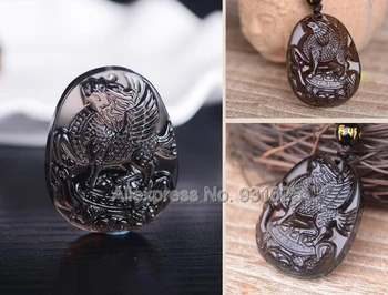 Looduslik Jää Selge Obsidian Nikerdatud Hiina Kaksteist Sodiaagi Amulett Loomade Õnnelik Õnnistus Ripats + Mustad Helmed Kaelakee Ehted