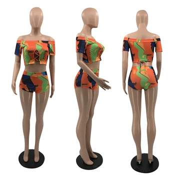 Amalyur Trükitud Naiste Seksikas 2 osaline Komplekt Clubwear Bodycon Suvel Varustus Naiste 2021 Slim Sidemega Crop Top ja Jalgratturi Püksid Komplekt