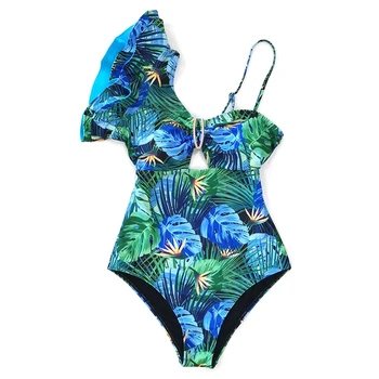 Ühes Tükis Ujumistrikoo Naiste Ujumisriided Push Up Monokini Prindi Sidemega Ühe Õla Trikoo Bodysuit Beach Kanda