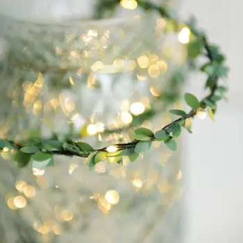Romantiline Rotangist Lambi Led Light String Jätab Vasktraat Lamp Aed Pulmas Kaunistused