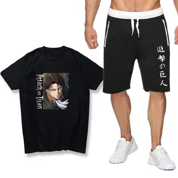 Suvine meeste komplektid Anime Rünnak Jaapani streetwear Titan meeste T-särk Sport meeste lühikesed Püksid pantsuit Komplekti Vabaaja Püksid