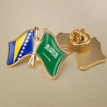 Saudi Araabia ning Bosnia ja Hertsegoviina Ületanud Topelt Sõprus Lipud Rinnamikrofon Nööpnõelad Sõle Märgid