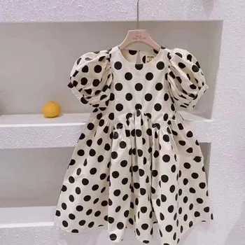 Tüdruk Kleidid Korea Lapsed Riided Baby Girl Dress Puhvis Varrukad Lühikesed Varrukad Polka Dot Pool Kleit Lasteasutused Printsess Kleit
