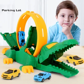 Laste DIY Mänguasi Mudel Krokodill Jälgida Tõmba Tagasi Auto Paindlik Track Auto Mänguasjad, Laste Võidusõidu Painutada Auto Autod 2