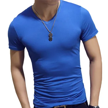 Korea Suvel Meeste T-Särk, Lühike Varrukas, V-Kaelus (Solid Color Tops Jõusaal Fitness Päevasärgid Meeste Riietus Casual Trend Slim Fit Tees