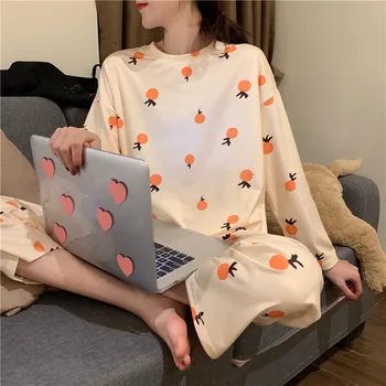 Uus Pidžaama Komplekt Naiste Sügis Cute Cartoon Prindi Pajama Set Naiste Kaks tükki Pikad Varrukad Sleepwear Naine Kodus Riided Tüdruk