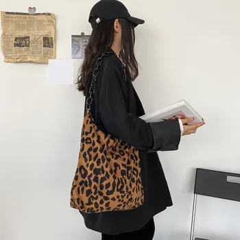 Naiste Mood Sügisel Talvel Velvetist Õlakott Retro Leopardi Mustriga Käekott Paks Kett Kotid