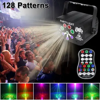 128 Mustrid Laser Disco Light, DJ LED MINI Kodus Etapp Projektor Punane Sinine Roheline tuli USB Kaugjuhtimispult Pool Jõulud Klubi