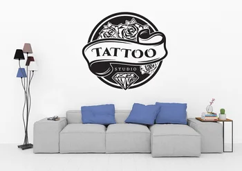 Tattoo salong vinüül seina kleebis diamond rose logo tattoo studio plakat disain ukse ja akna dekoratsioon seina art kleebis 2WS7