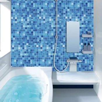 Köök Õli Tõend Tapeet Sinine Ruut isekleepuvad Vannituba Vannituba Kleebised Kodu Kaunistamiseks Tarvikud Wall Decor