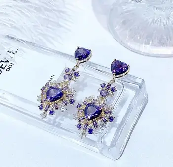 Uus Euroopa tsirkoonium läikiv rhinestone armas virsik südame kristall kõrvarõngad retro elegantne naiste kohus bankett eardrop