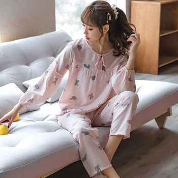Sleepwear Puuvillane Pidžaama Naiste Armas 2TK Särk&Püksid Magada Komplekt Pehmete Nightwear Pesu Siserõivad Prindi Kodus Riideid