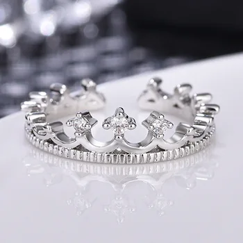 Elegantne Mood Naiste Luksus 925 Standard Silver Crown Ehted Inkrusteeritud Tsirkoon Avamine Reguleeritav Rõngas Pool Ehted