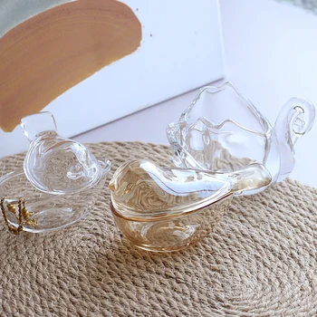 Valge läbipaistev klaas vähe luik ehted ladustamise kasti laua kaunistamiseks Kollane lind ringi box home decor organizador de joyas