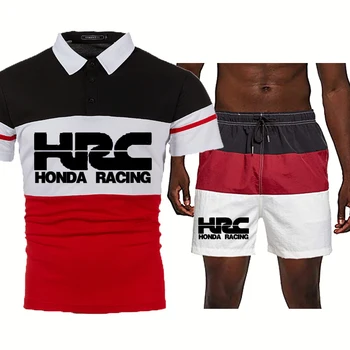 Moe Uus Suvine Meeste ülikonnad HRC Auto Logo Trükkida Kõrge Kvaliteediga Puuvilla Pleisse casual Meeste lühike varrukas + lühikesed püksid 2-osaline komplekt