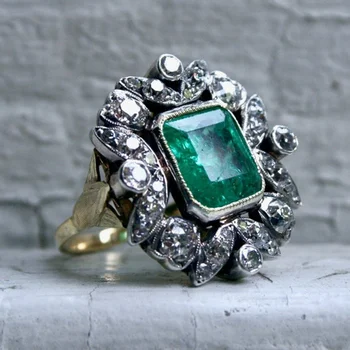 Populaarne Puhas Hõbe 925 Ruut Roheline Teemant Engagement Pulm Armastus Sõrmus Suurus 6-11