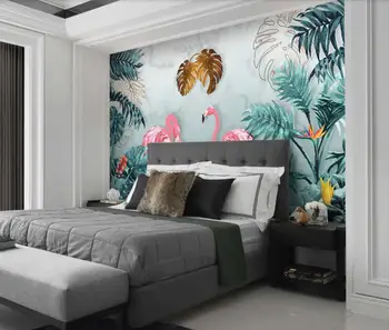 Milofi custom 3D tapeet seinamaaling Põhjamaade käsitsi maalitud troopiliste vihmametsade flamingo taust seina, seina-elutuba magamistuba decor