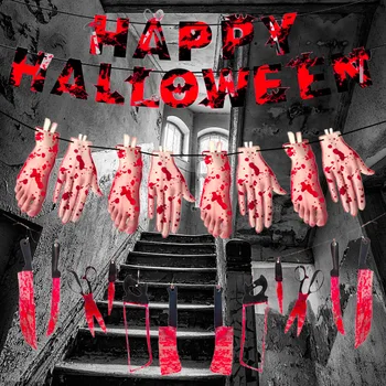 36pcs 3D Pvt Kleebis Halloween Wall Decor ja HAPPY HALLOWEEN Banner Vere Nuga Nägi Rippuvad Plakatid Halloweeni Dekoratsioonid