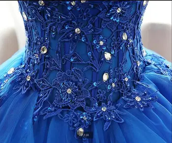 Vestido De Festa 2020 royal blue ball kleit tanssiaiset kleidid ruffled pits appliques beaded kristallid ballile hommikumantlid printsess kõnniteed kleit