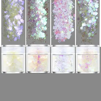 4Color Vikerkaar Särab Valge Sequains Vaik Pigment Komplekt Nail Art Ehted Tegemine