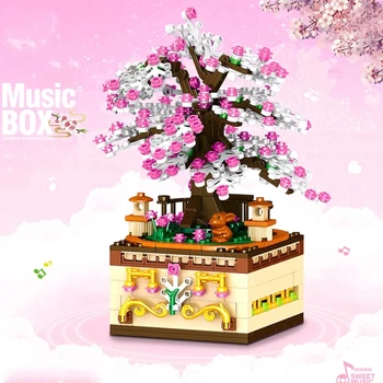 487pcs Romantiline Sakura Pöörleva Muusika Box ehitusplokid Looja Koguda Telliseid Seadke Mänguasjad Tüdrukute Lapsed