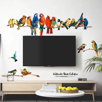 Värv linnud loominguline seina kleebised magamistuba decor elutoas TV diivan taust seina kaunistamiseks home decor isekleepuv kleebis