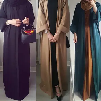 Tavaline Dubai Abaya Moslemi Naiste Ava Ees Kimono Duster Kardiganid Türgi Araabia Tagasihoidlik Islami Rüü Hijab Kleit Värviga Seal Kaftan