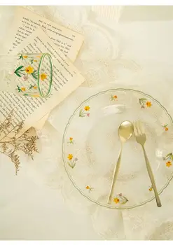 Prantsuse Romantiline Roosi Vintage Õie Värvi Sobitamise Klaasplaat Salat, Roog, Dim Sum Plaat Puu-Plaat