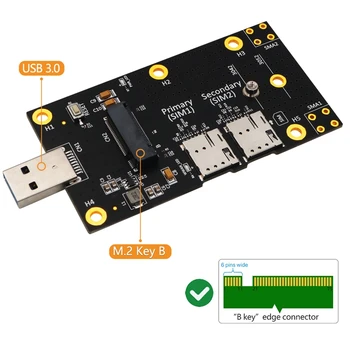 NGFF(M. 2) USB 3.0 Adapter koos kahe NANO-SIM-Kaardi Pesa 3G/4G/5G Moodul Toetab 3042/3052 Tüüp M. 2 Võtit B-Kaardi Must
