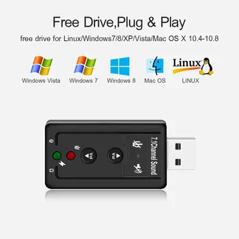 Kerge 7.1 USB Stereo Audio Adapter Väline helikaart Windows XP/2000/Vista/7 3D-USB-Audio-Adapter PC ja Laptop