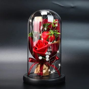 Romantiline Roosa Komplekt Nõiutud Lille LED Light Glass Tõusis Teenetemärgi Sünnipäeva, sõbrapäeva Kingitus Seebi Lille Jõulud