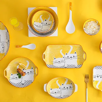 Jaapani kass keraamilised nõud cartoon armas nõusid käsitsi maalitud leibkonna underglaze värvi toidud seatud